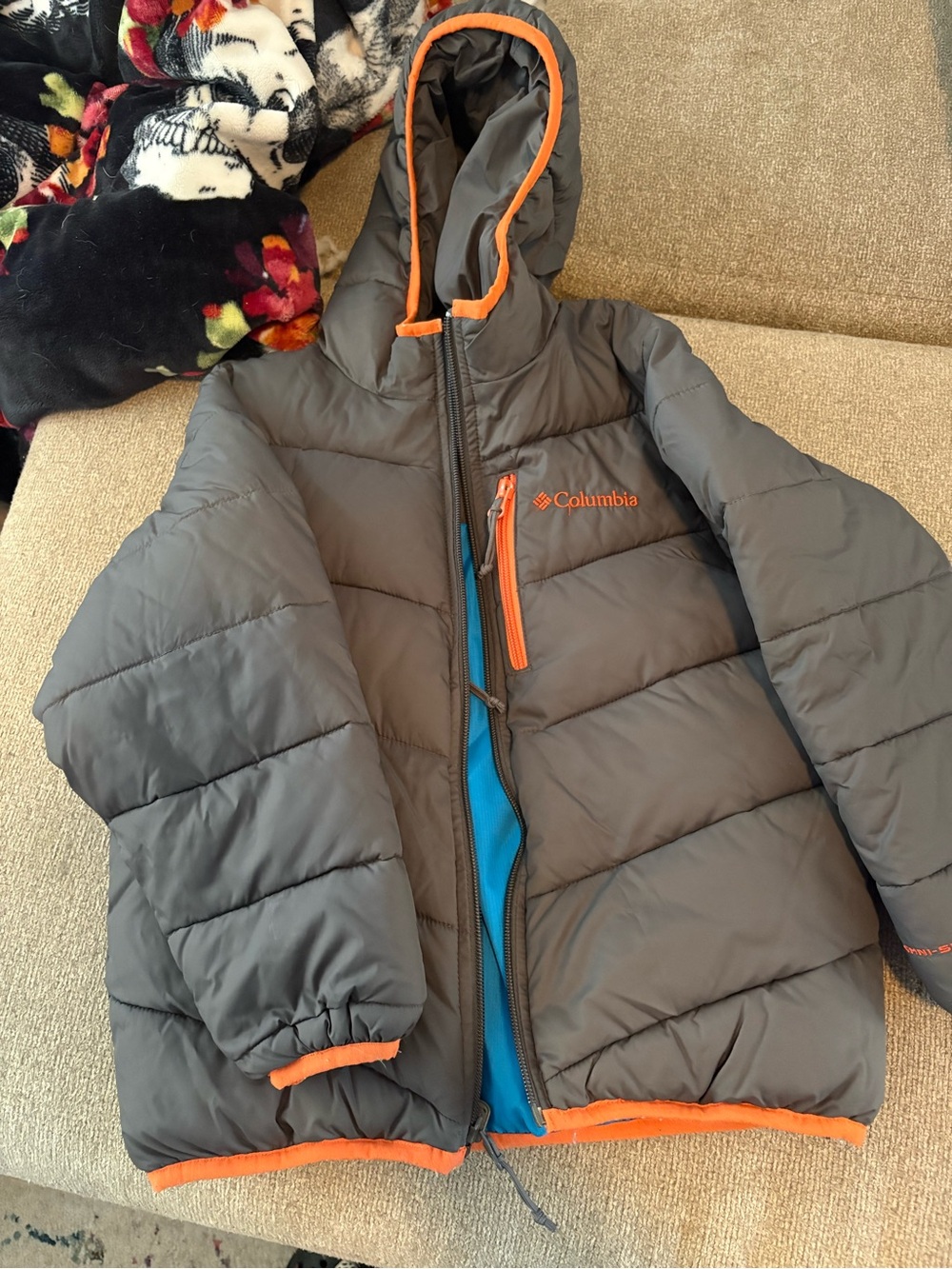 Columbia Kids' Gray Reversible Puffer Jacket with Orange Trim